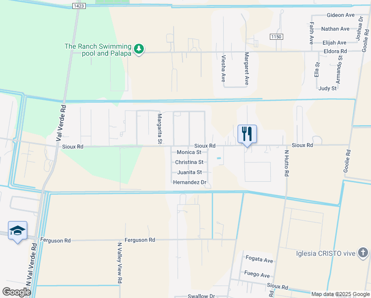 map of restaurants, bars, coffee shops, grocery stores, and more near 750 Monica Street in Donna