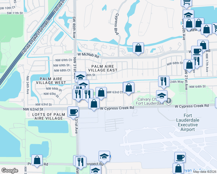map of restaurants, bars, coffee shops, grocery stores, and more near 2755 NW 63rd Ct in Fort Lauderdale