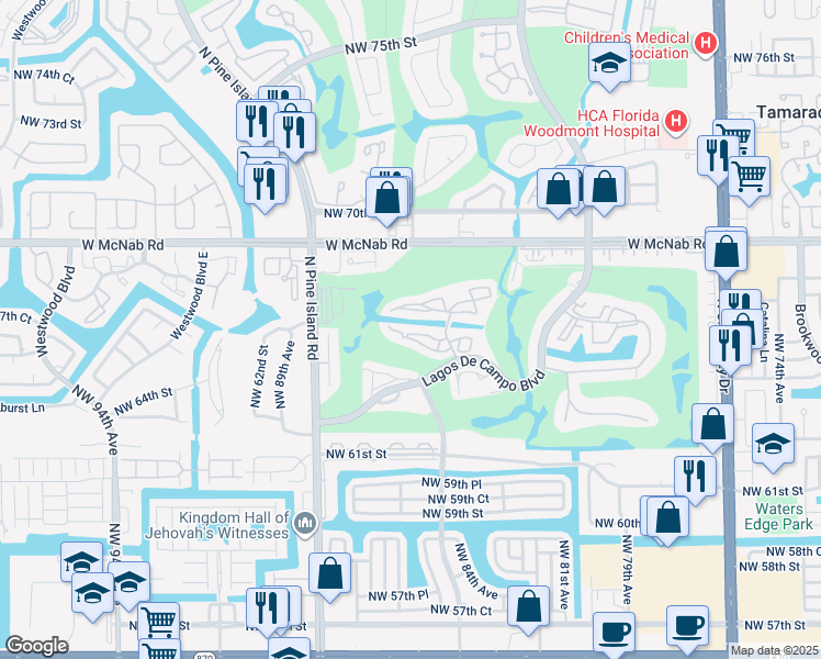map of restaurants, bars, coffee shops, grocery stores, and more near 8320 Sands Point Boulevard in Tamarac
