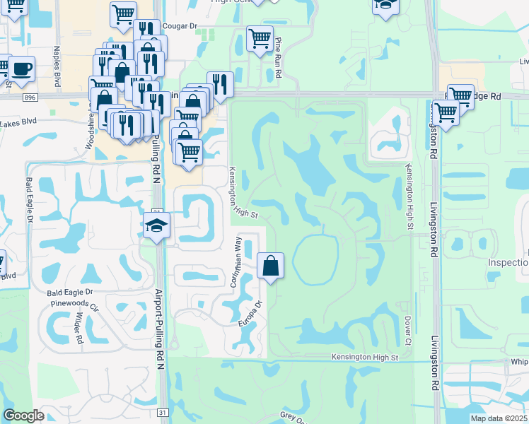 map of restaurants, bars, coffee shops, grocery stores, and more near 5110 Kensington High Street in Naples