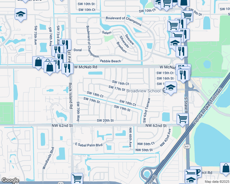 map of restaurants, bars, coffee shops, grocery stores, and more near 1811 Southwest 67th Terrace in North Lauderdale