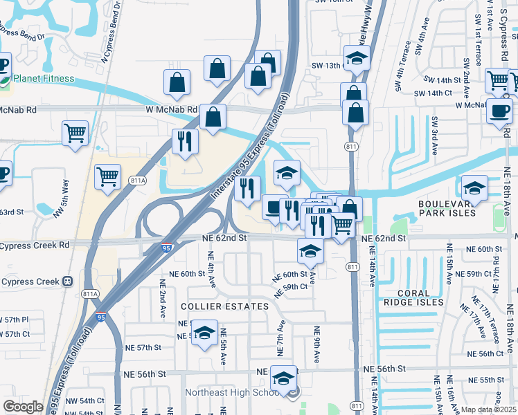 map of restaurants, bars, coffee shops, grocery stores, and more near 400 Corporate Drive in Fort Lauderdale