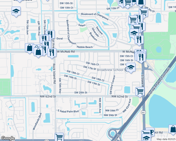 map of restaurants, bars, coffee shops, grocery stores, and more near 1811 Southwest 67th Terrace in North Lauderdale