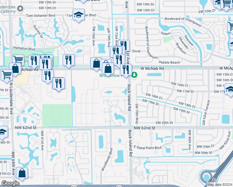 map of restaurants, bars, coffee shops, grocery stores, and more near 7124 Sportsman Drive in North Lauderdale