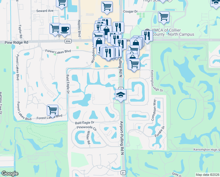 map of restaurants, bars, coffee shops, grocery stores, and more near 8 Bobolink Court in Naples
