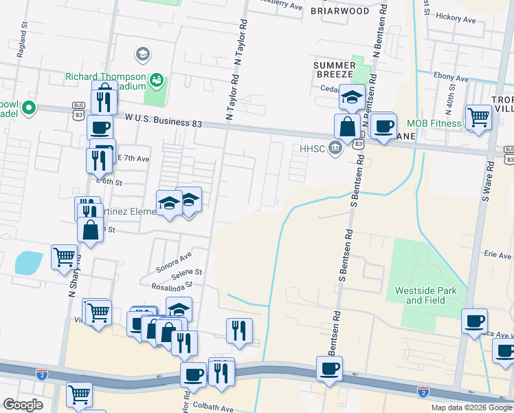 map of restaurants, bars, coffee shops, grocery stores, and more near 4829 Erie Avenue in McAllen