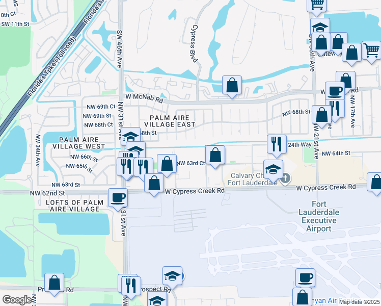 map of restaurants, bars, coffee shops, grocery stores, and more near 2755 Northwest 63rd Court in Fort Lauderdale