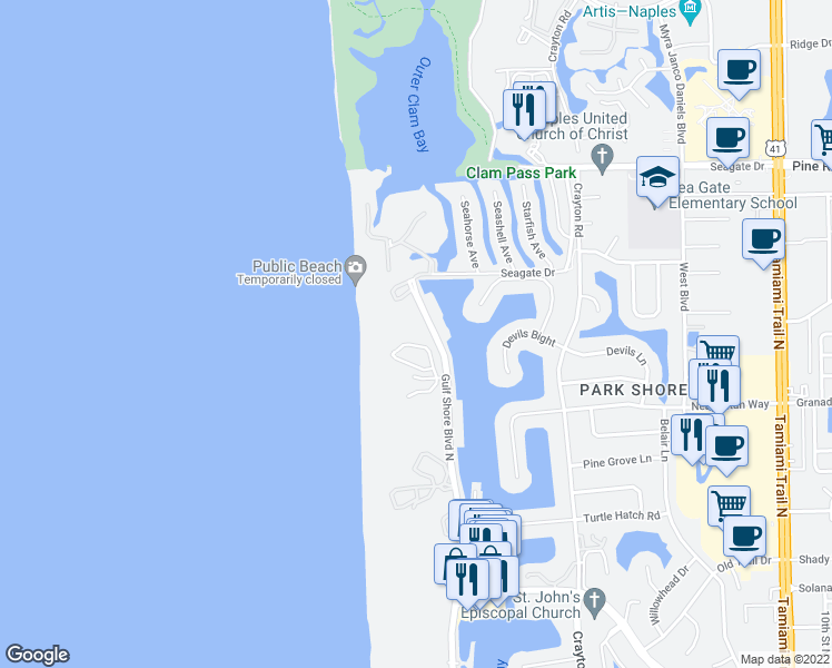 map of restaurants, bars, coffee shops, grocery stores, and more near 4711 Villa Mare Lane in Naples