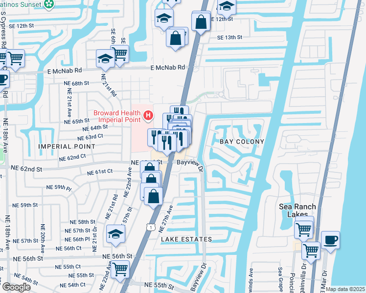 map of restaurants, bars, coffee shops, grocery stores, and more near 6208 North Federal Highway in Fort Lauderdale