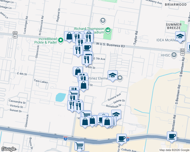 map of restaurants, bars, coffee shops, grocery stores, and more near 2426 East 5 Tr in Mission