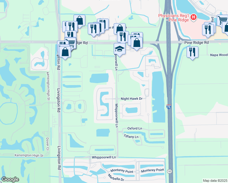 map of restaurants, bars, coffee shops, grocery stores, and more near 1366 Serrano Circle in Naples