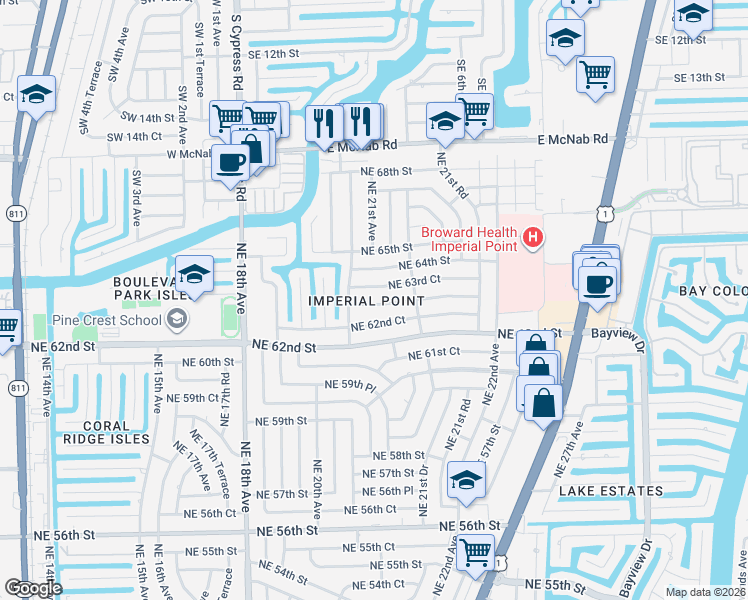 map of restaurants, bars, coffee shops, grocery stores, and more near in Fort Lauderdale
