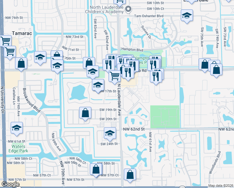 map of restaurants, bars, coffee shops, grocery stores, and more near 8102 Southwest 17th Court in North Lauderdale