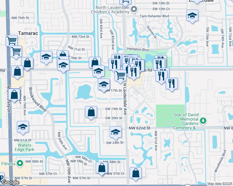 map of restaurants, bars, coffee shops, grocery stores, and more near 8146 Southwest 17th Court in North Lauderdale