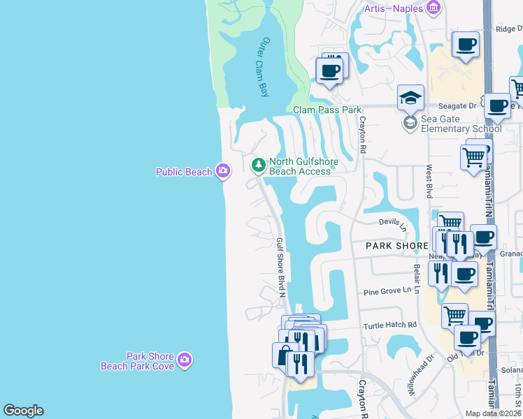 map of restaurants, bars, coffee shops, grocery stores, and more near 4711 Villa Mare Lane in Naples