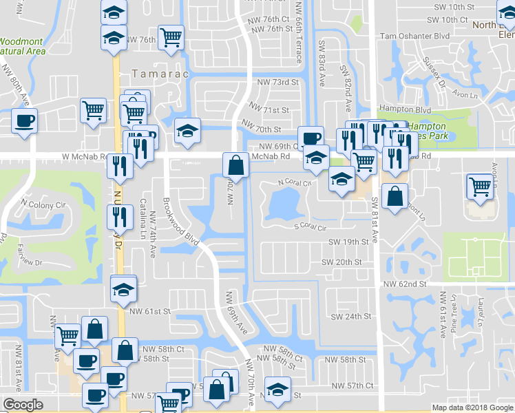 map of restaurants, bars, coffee shops, grocery stores, and more near 1700 South Coral Terrace in North Lauderdale