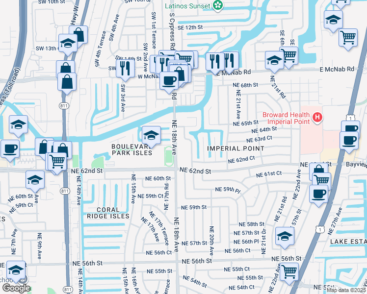 map of restaurants, bars, coffee shops, grocery stores, and more near in Fort Lauderdale