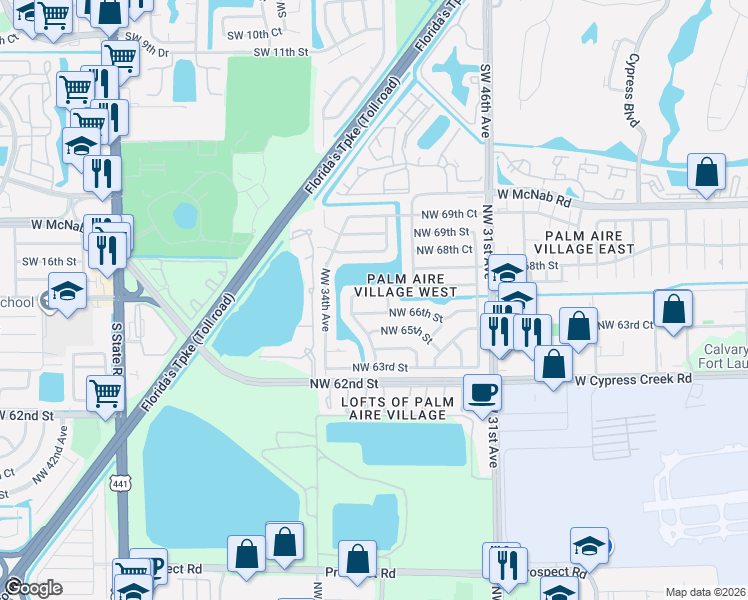 map of restaurants, bars, coffee shops, grocery stores, and more near 3331 Northwest 66th Street in Fort Lauderdale