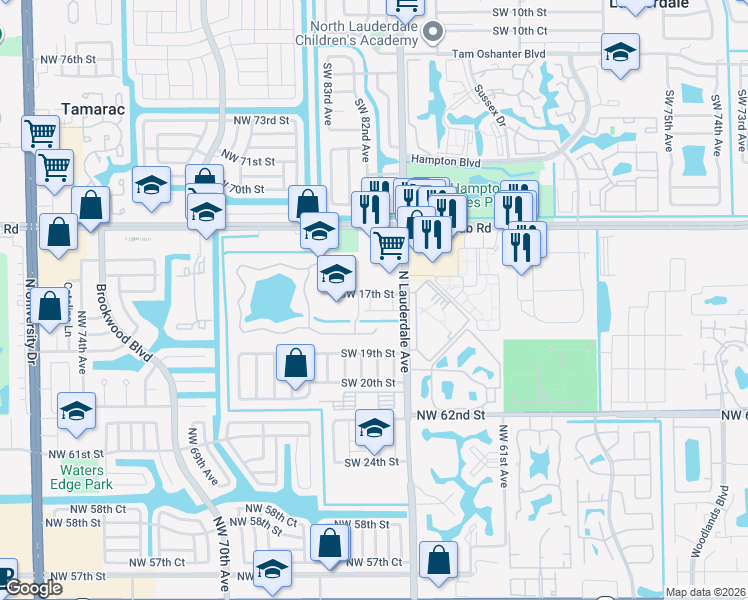 map of restaurants, bars, coffee shops, grocery stores, and more near 8146 Southwest 17th Court in North Lauderdale