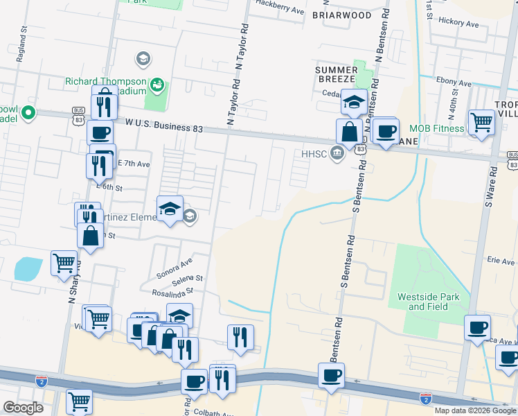 map of restaurants, bars, coffee shops, grocery stores, and more near 4829 Erie Avenue in McAllen