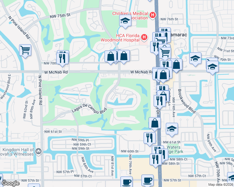 map of restaurants, bars, coffee shops, grocery stores, and more near 10777 W Sample Rd in Tamarac