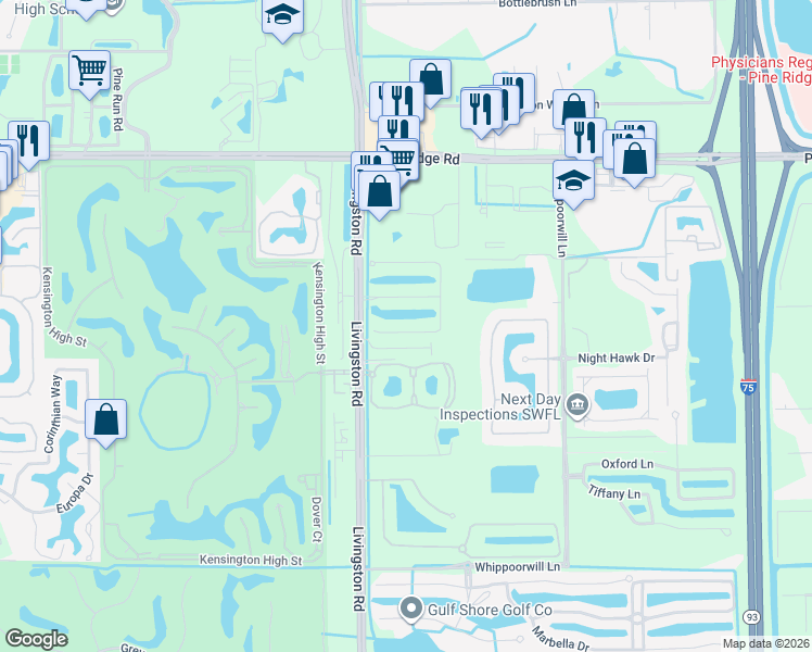 map of restaurants, bars, coffee shops, grocery stores, and more near 12840 Brynwood Way in Naples