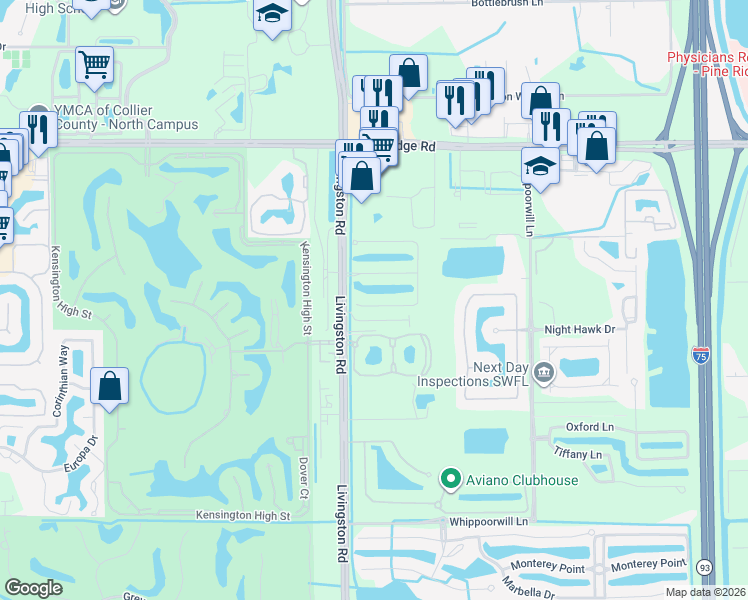 map of restaurants, bars, coffee shops, grocery stores, and more near 12840 Brynwood Way in Naples