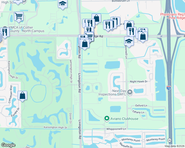 map of restaurants, bars, coffee shops, grocery stores, and more near 12840 Brynwood Way in Naples