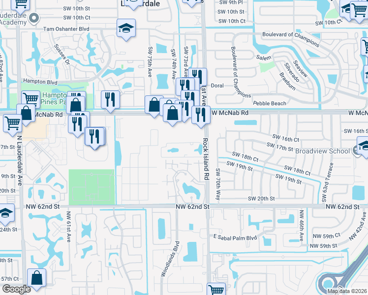 map of restaurants, bars, coffee shops, grocery stores, and more near 7124 Sportsman Drive in North Lauderdale