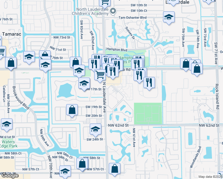 map of restaurants, bars, coffee shops, grocery stores, and more near 1840 Southwest 81st Avenue in North Lauderdale