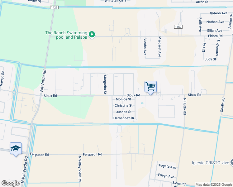 map of restaurants, bars, coffee shops, grocery stores, and more near 750 Monica Street in Donna