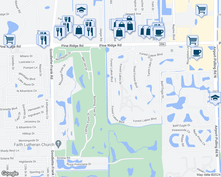 map of restaurants, bars, coffee shops, grocery stores, and more near 1509 Jimpson Lane in Naples
