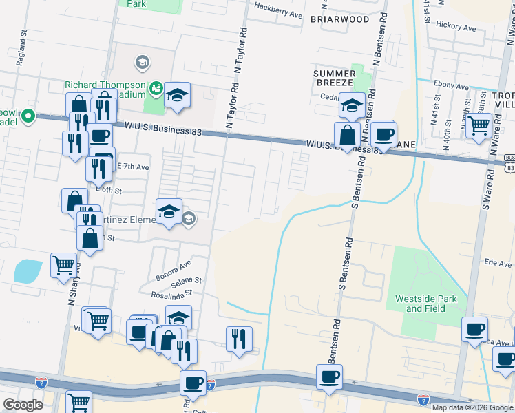 map of restaurants, bars, coffee shops, grocery stores, and more near 309 49th Street in McAllen