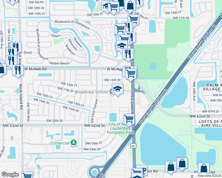 map of restaurants, bars, coffee shops, grocery stores, and more near 6201 Southwest 17th Street in Pompano Beach