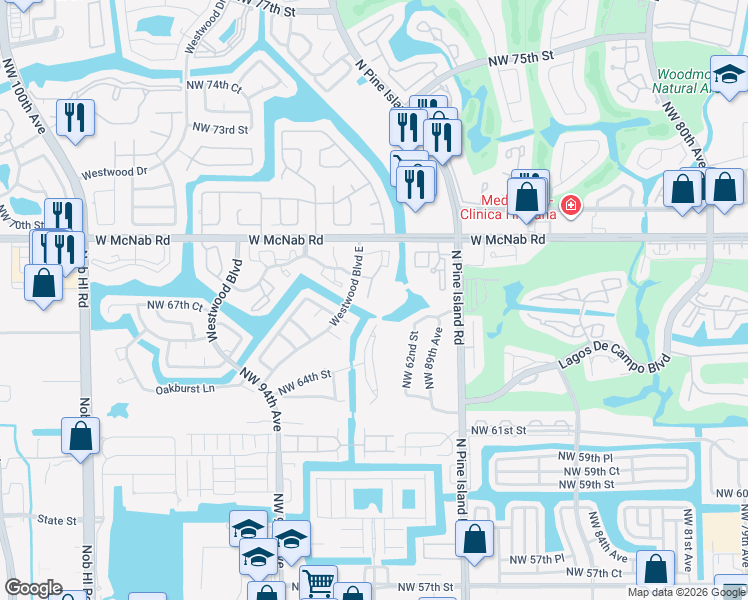 map of restaurants, bars, coffee shops, grocery stores, and more near 9101 Lime Bay Boulevard in Tamarac