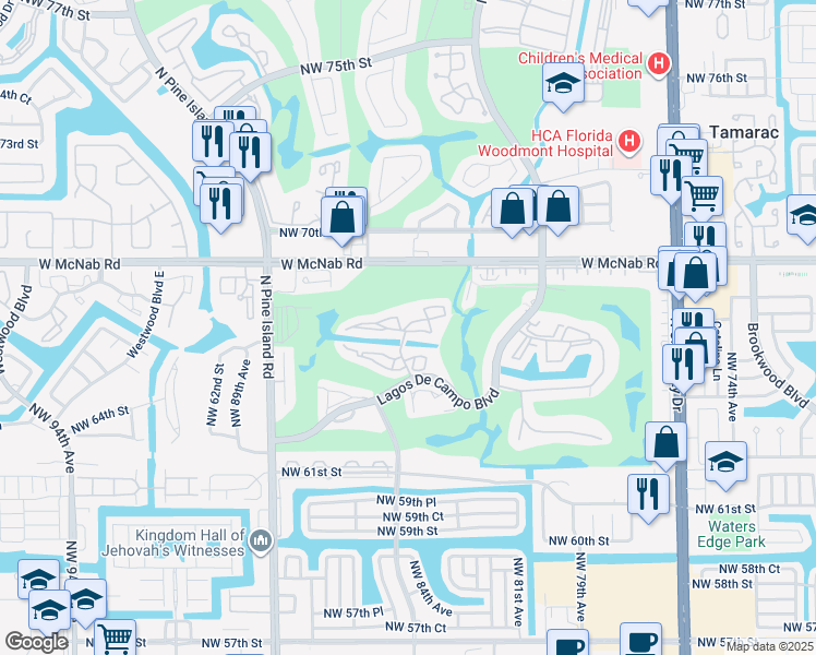 map of restaurants, bars, coffee shops, grocery stores, and more near 8390 Sands Point Boulevard in Tamarac
