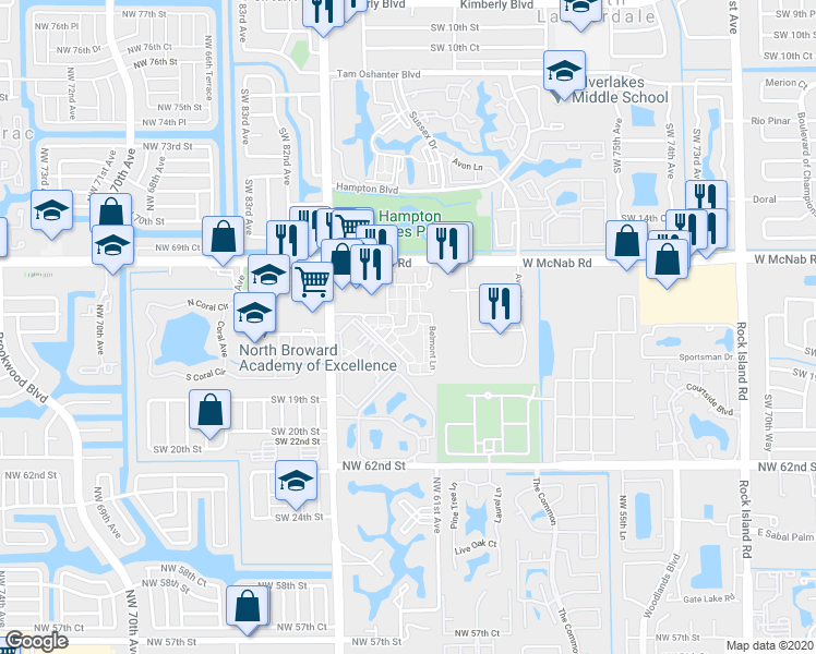 map of restaurants, bars, coffee shops, grocery stores, and more near 2309 Belmont Lane in North Lauderdale
