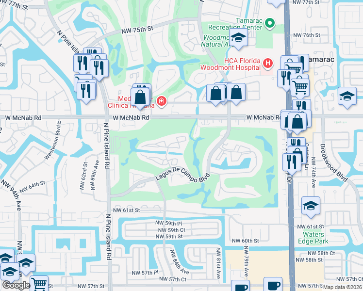 map of restaurants, bars, coffee shops, grocery stores, and more near in Tamarac