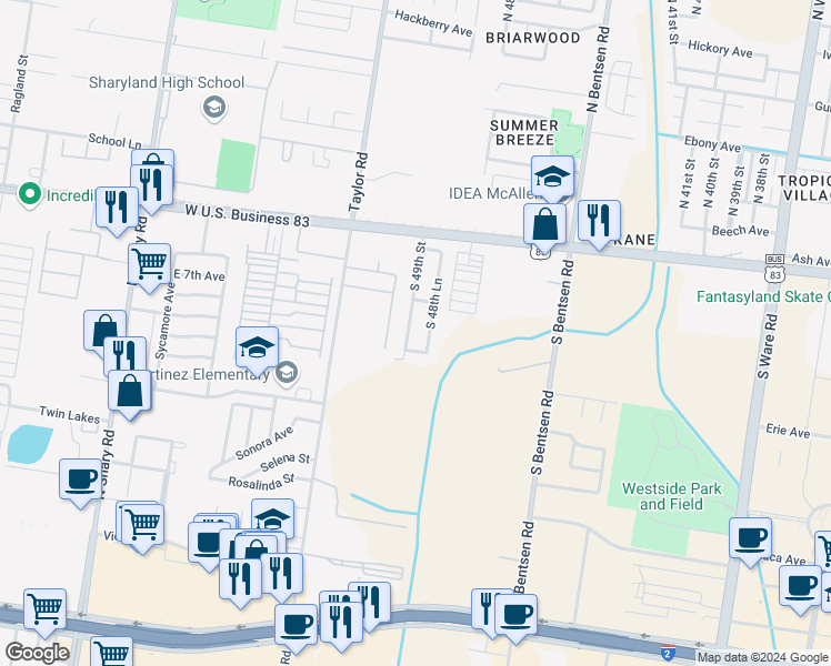 map of restaurants, bars, coffee shops, grocery stores, and more near 309 49th Street in McAllen