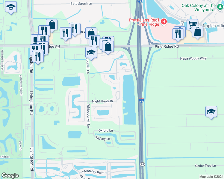 map of restaurants, bars, coffee shops, grocery stores, and more near 1280 Verde Drive in Naples