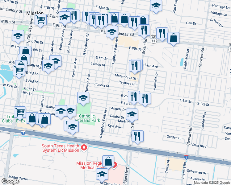 map of restaurants, bars, coffee shops, grocery stores, and more near 1204 Sonora Street in Mission