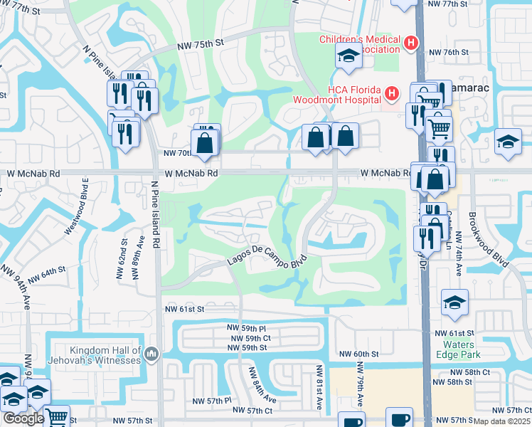 map of restaurants, bars, coffee shops, grocery stores, and more near 8331 Sands Point Boulevard in Tamarac