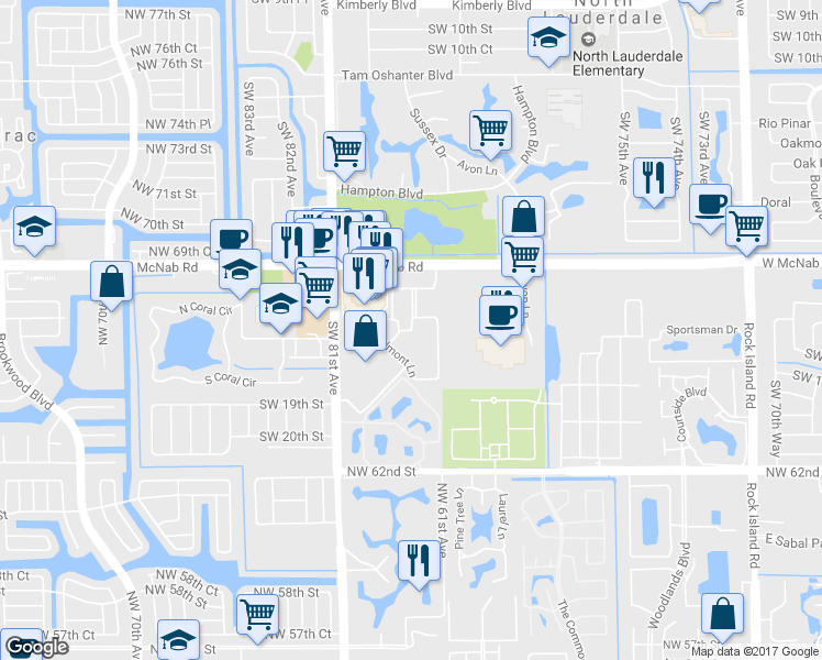map of restaurants, bars, coffee shops, grocery stores, and more near 2309 Belmont Lane in North Lauderdale