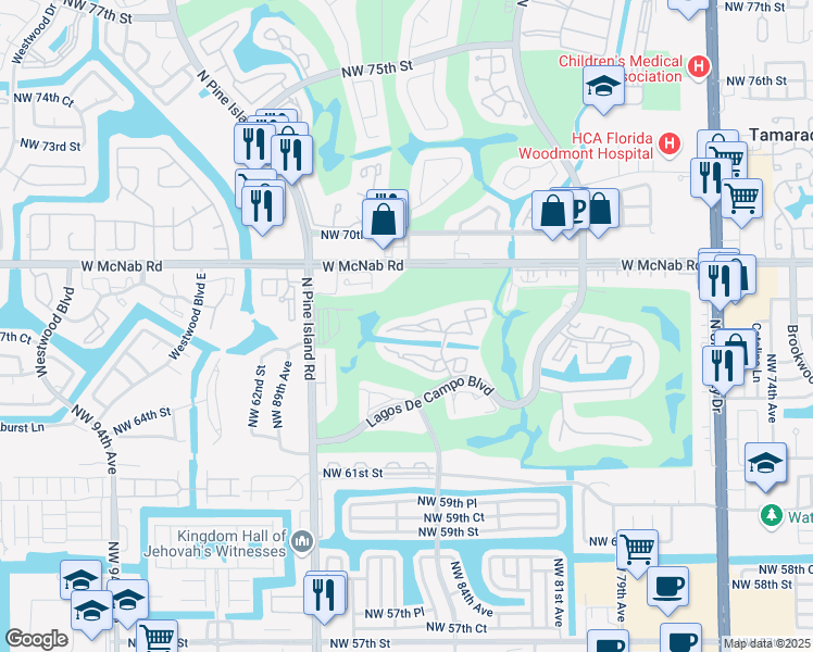 map of restaurants, bars, coffee shops, grocery stores, and more near 8380 Sands Point Boulevard in Tamarac