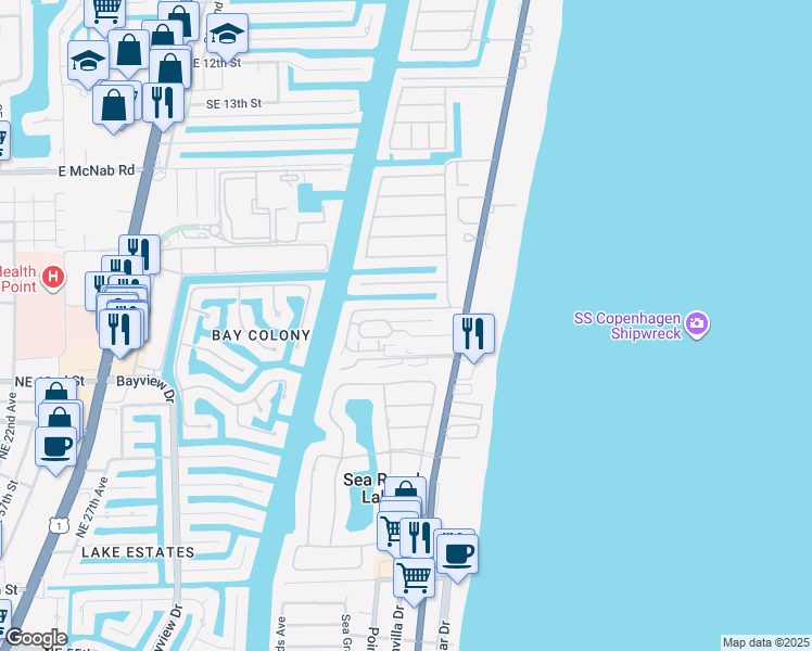map of restaurants, bars, coffee shops, grocery stores, and more near 1960 Coral Reef Drive in Pompano Beach