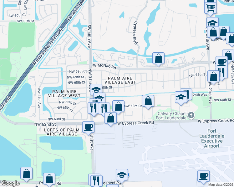 map of restaurants, bars, coffee shops, grocery stores, and more near 6730 Northwest 29th Avenue in Fort Lauderdale