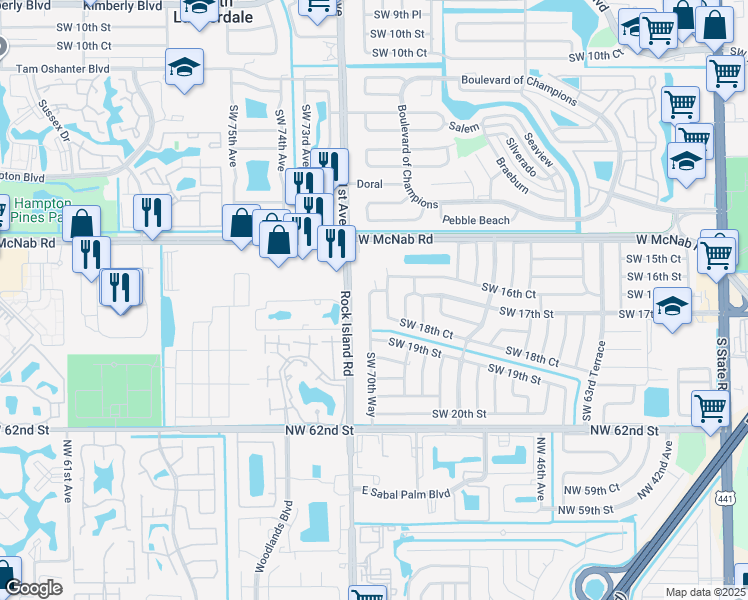 map of restaurants, bars, coffee shops, grocery stores, and more near 1663 Southwest 70th Avenue in North Lauderdale