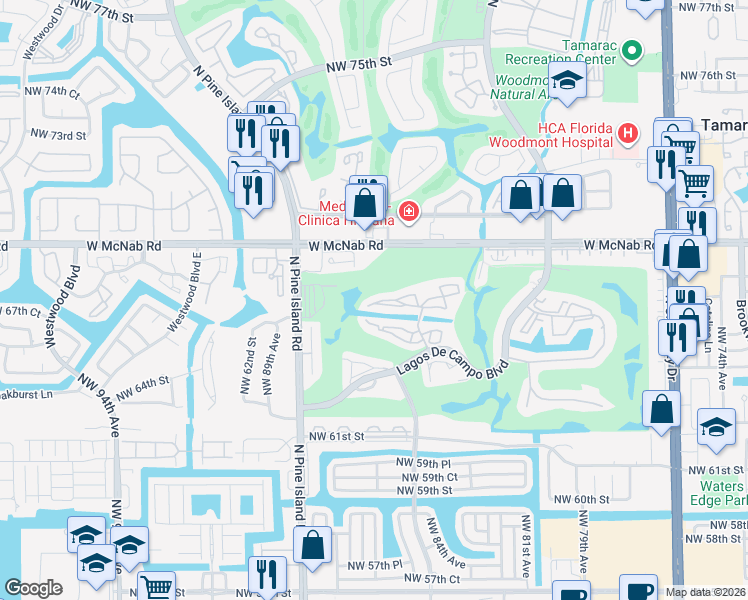 map of restaurants, bars, coffee shops, grocery stores, and more near 8380 Sands Point Boulevard in Tamarac