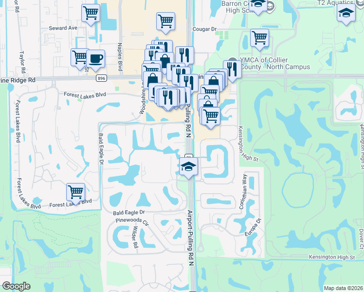 map of restaurants, bars, coffee shops, grocery stores, and more near 426 Meadowlark Lane in Naples