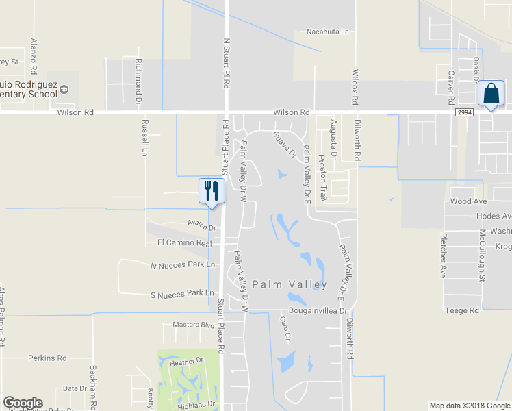 map of restaurants, bars, coffee shops, grocery stores, and more near 17 Los Amigos Drive in Palm Valley